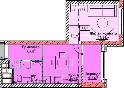 Доступные планировки в ЖК Каштановый двор, 31,2 м2